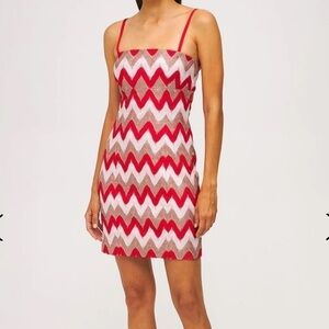 NEW Missoni Chevron Knit Zigzag Sleeveless Mini Dress in White/Red Size 46